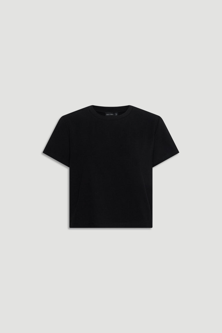 Dillon Mini Tee in classic black with a relaxed fit and crew neckline by DECJUBA Australian fashion brand