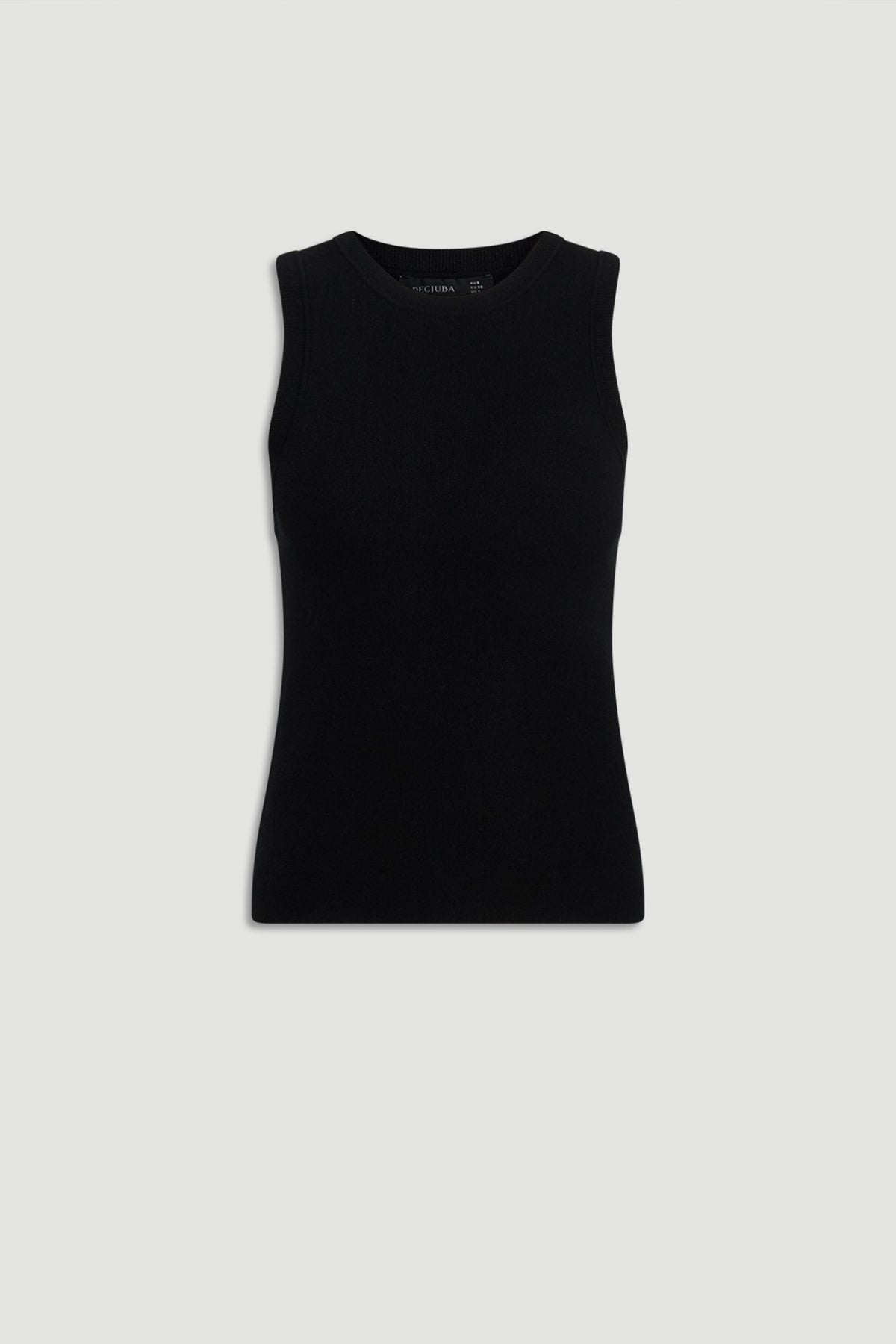Ava Crew Neck Knit Tank in black ribbed knit with sleeveless design, a versatile womens top by DECJUBA Australian fashion brand