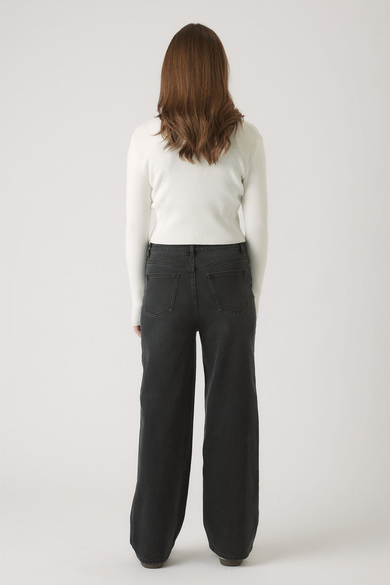 Girls Gigi Baggy Fit Jean in faded black denim with relaxed wide-leg silhouette by DECJUBA Australian fashion brand
