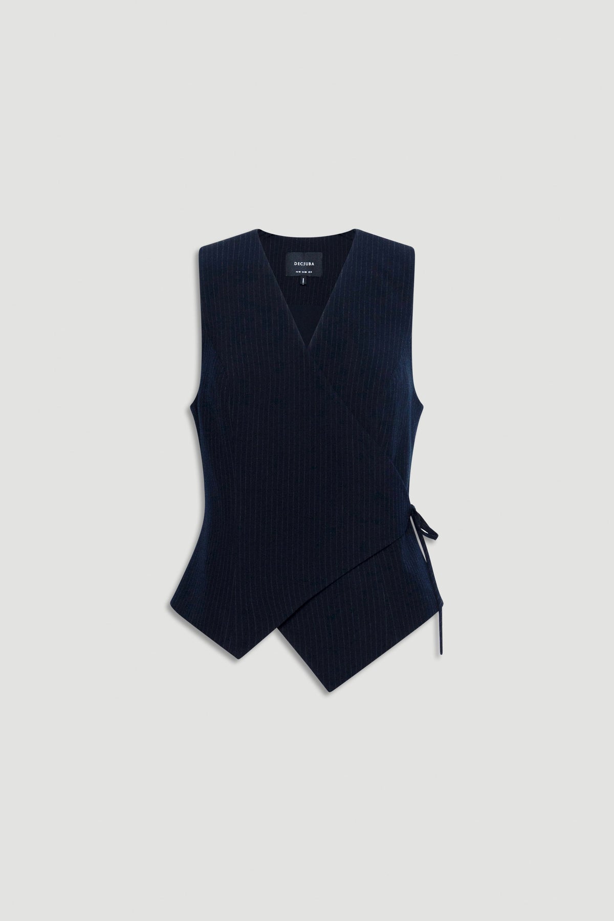 Clara Side Tie Vest in navy with a sleeveless V neckline, crossover front, and side tie detail, gallery image 4.