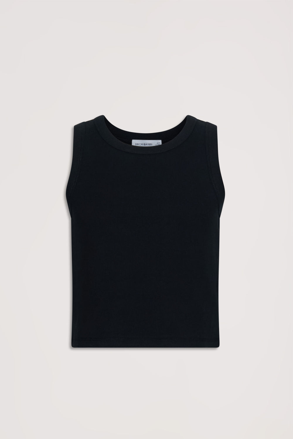 Simple black girls' tank top with a classic crew neckline, designed for comfortable everyday wear.