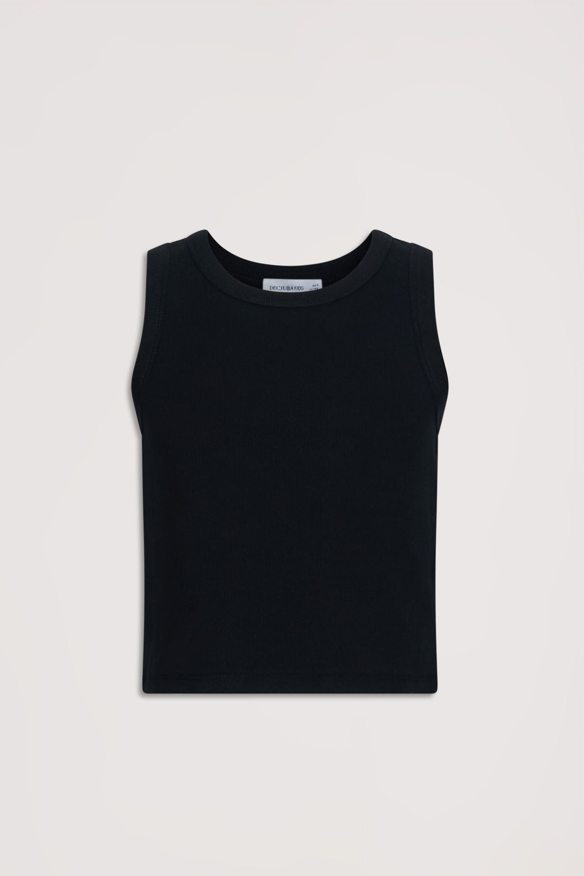 Simple black girls' tank top with a classic crew neckline, designed for comfortable everyday wear.