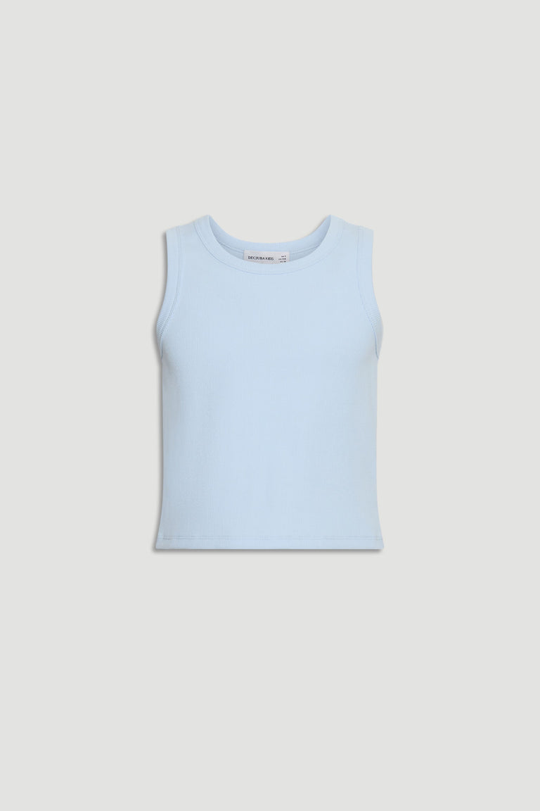 Light blue sleeveless tank top for girls with a soft fabric and simple, versatile design.