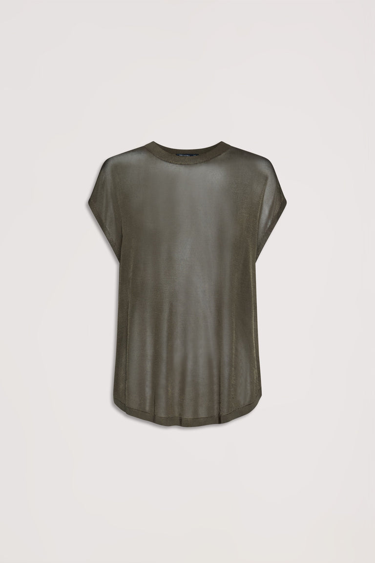 Tatum Knit Tee in olive sheer lightweight knit with relaxed fit and short sleeves, portrait gallery image 4.