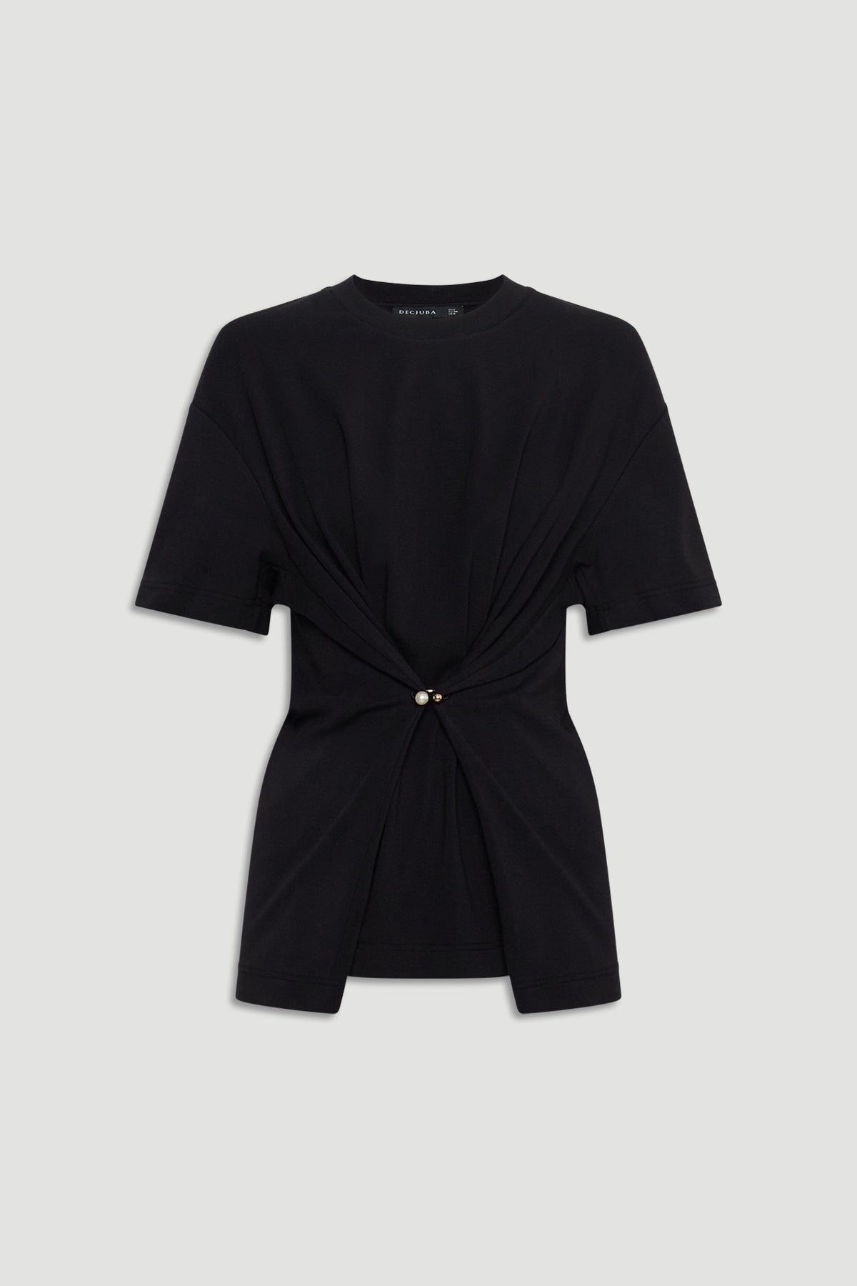 Emma Metal Detail Tee in black with removable metal detail cinching the waist, short sleeves, and crew neck, gallery 4.