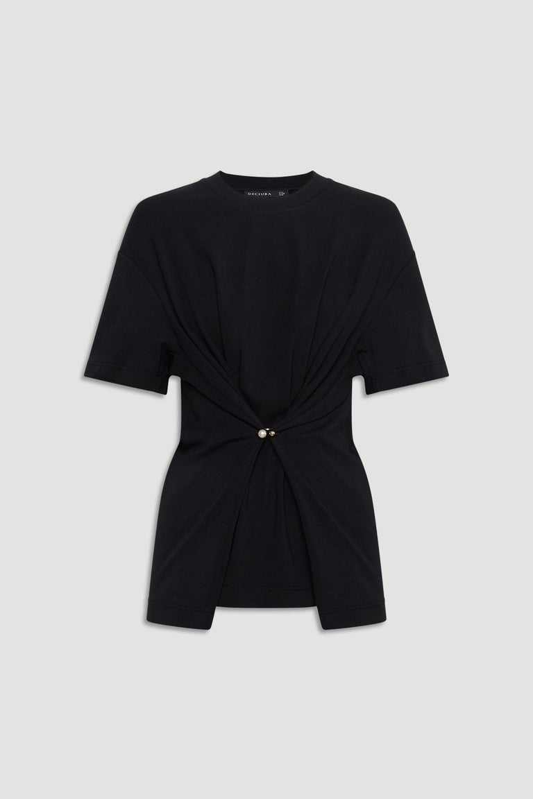 Emma Metal Detail Tee in black with removable metal detail cinching the waist, short sleeves, and crew neck, gallery 4.