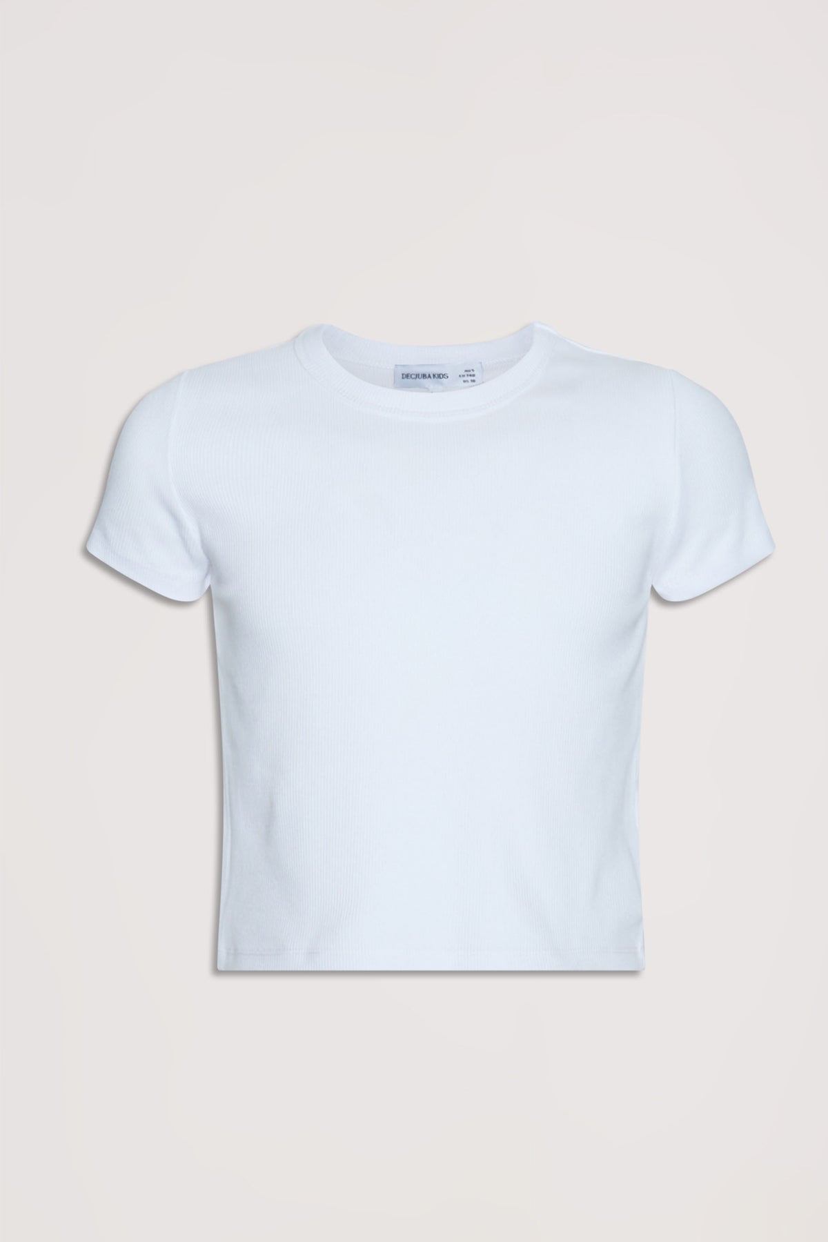 Crisp white girls' crop tee featuring a soft texture and classic crew neck for versatile everyday layering.