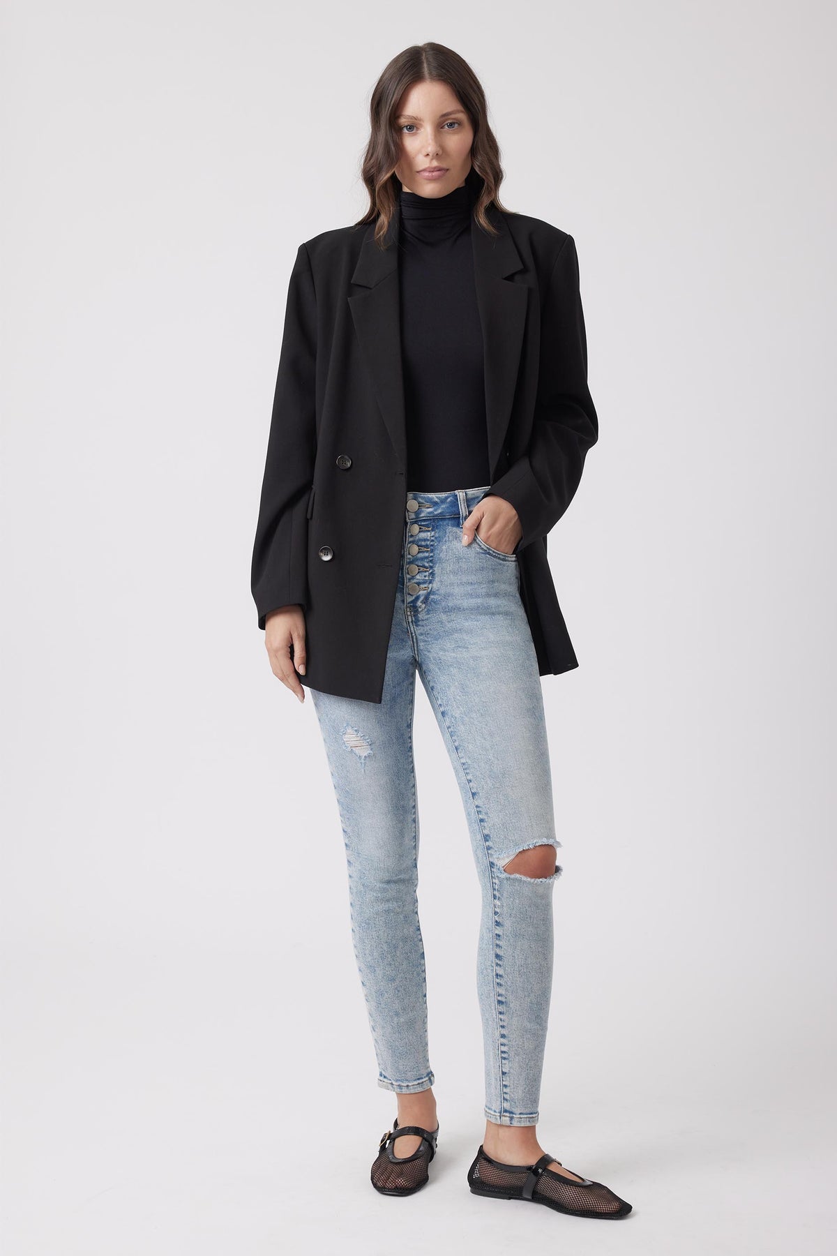 Evie Button Distressed Jean