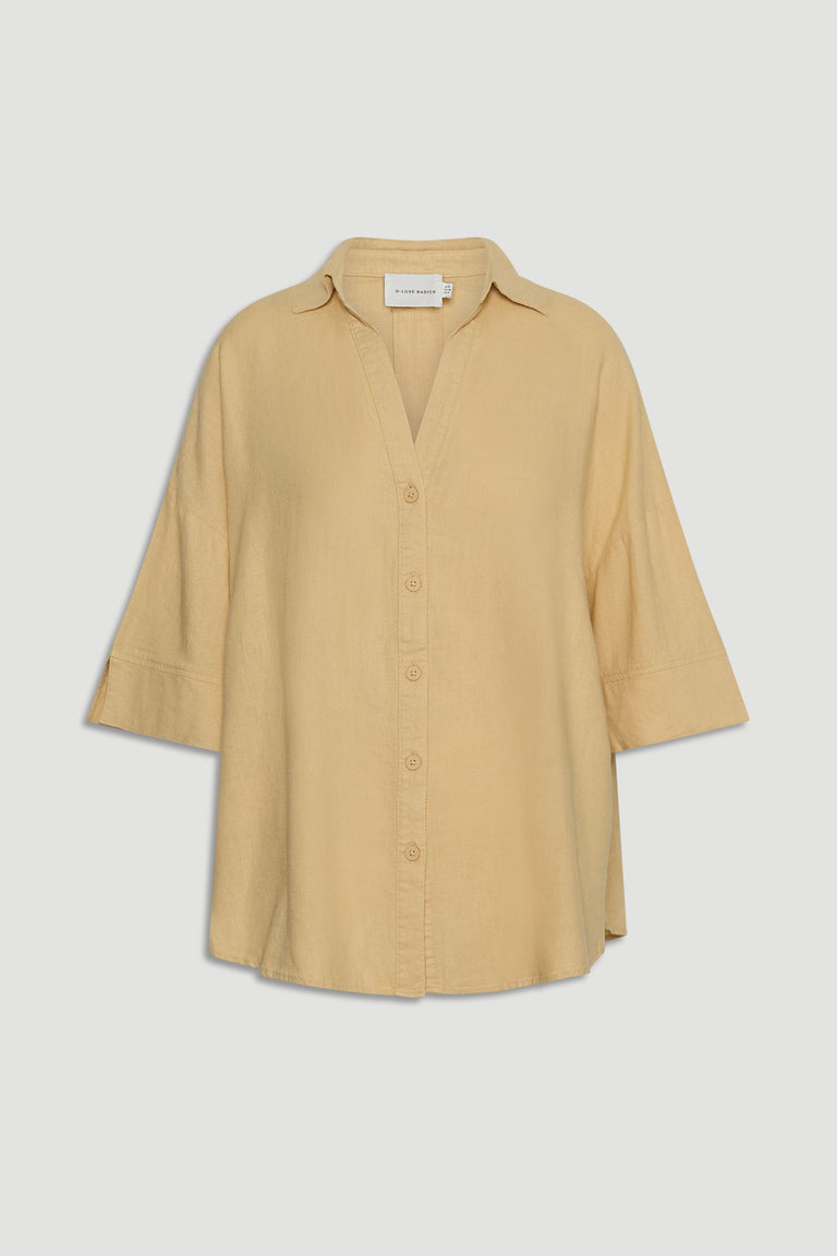 D-Luxe Linen Blend 3/4 Shirt in soft beige with breathable fabric, gallery position 4, portrait orientation, 1880x2820 px.