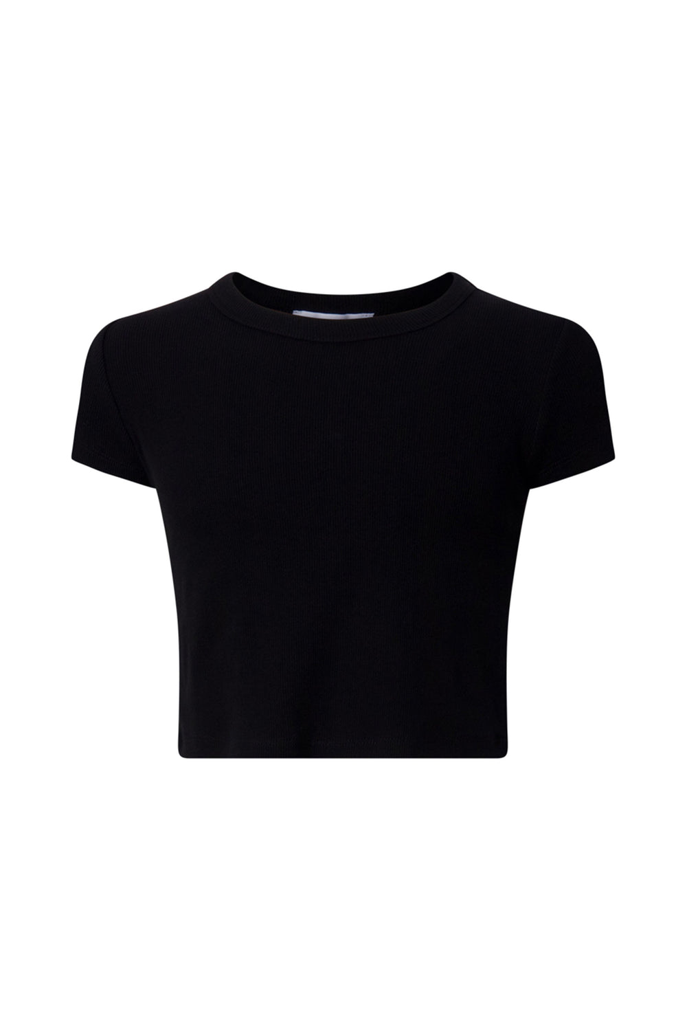 Simple black crop tee for girls featuring a soft crew neckline and short sleeves for everyday comfort.
