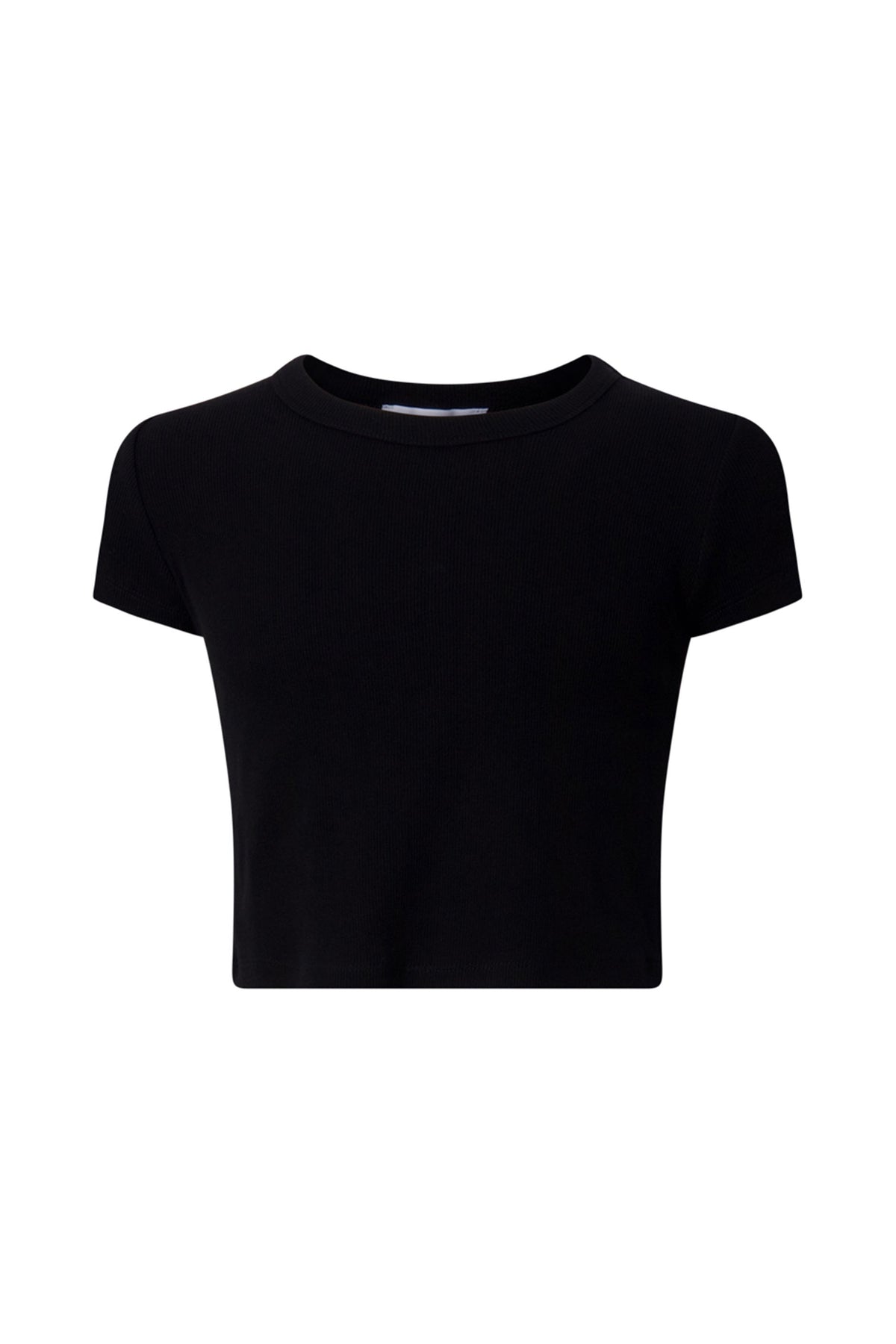 Simple black crop tee for girls featuring a soft crew neckline and short sleeves for everyday comfort.