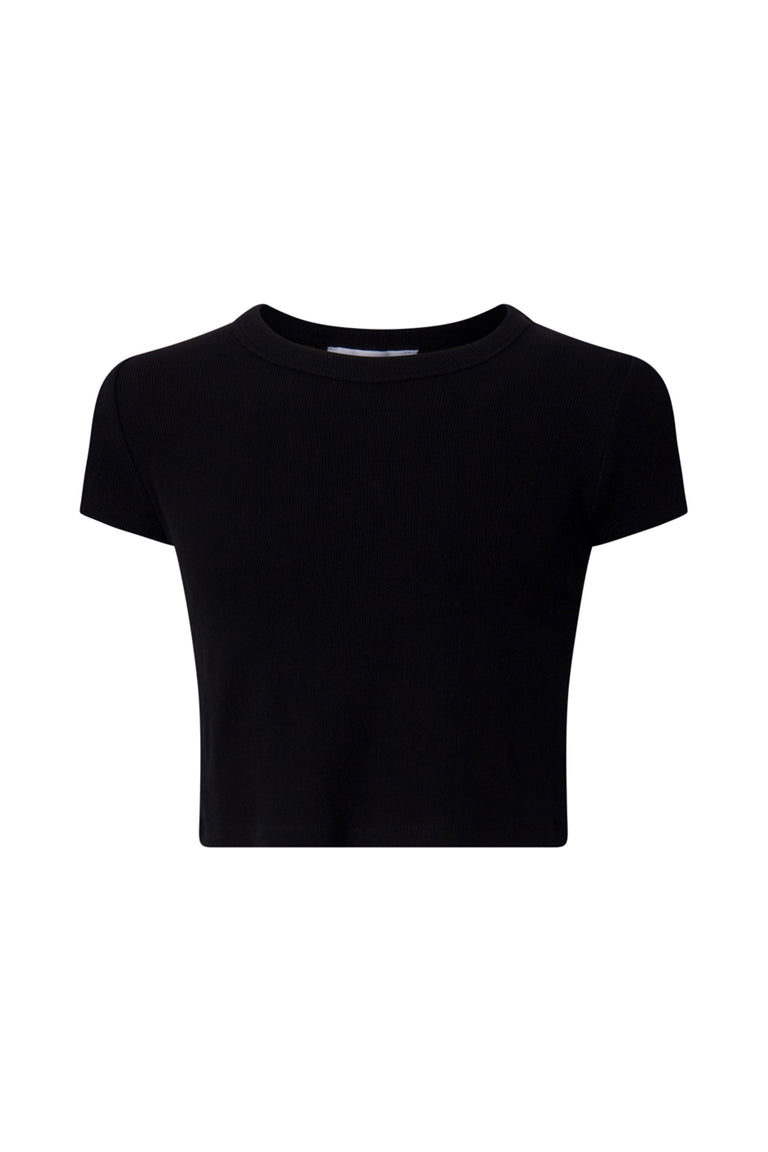 Simple black crop tee for girls featuring a soft crew neckline and short sleeves for everyday comfort.