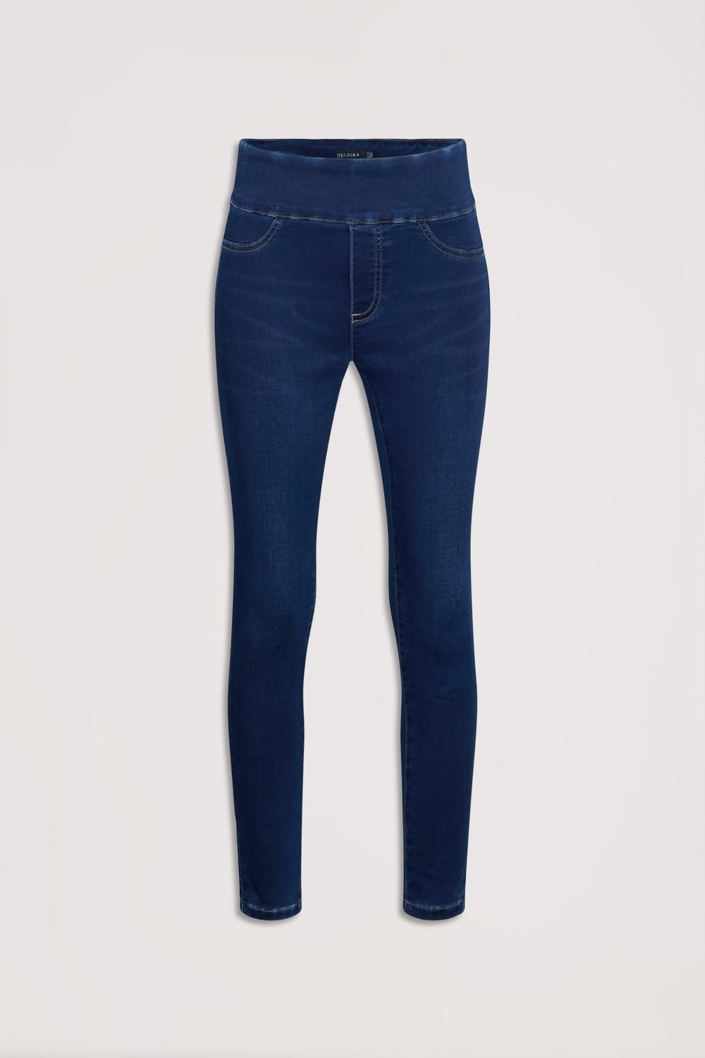 Dark indigo crop skinny jeans with stretch fabric and a smooth high-rise waistband for a sleek fit.