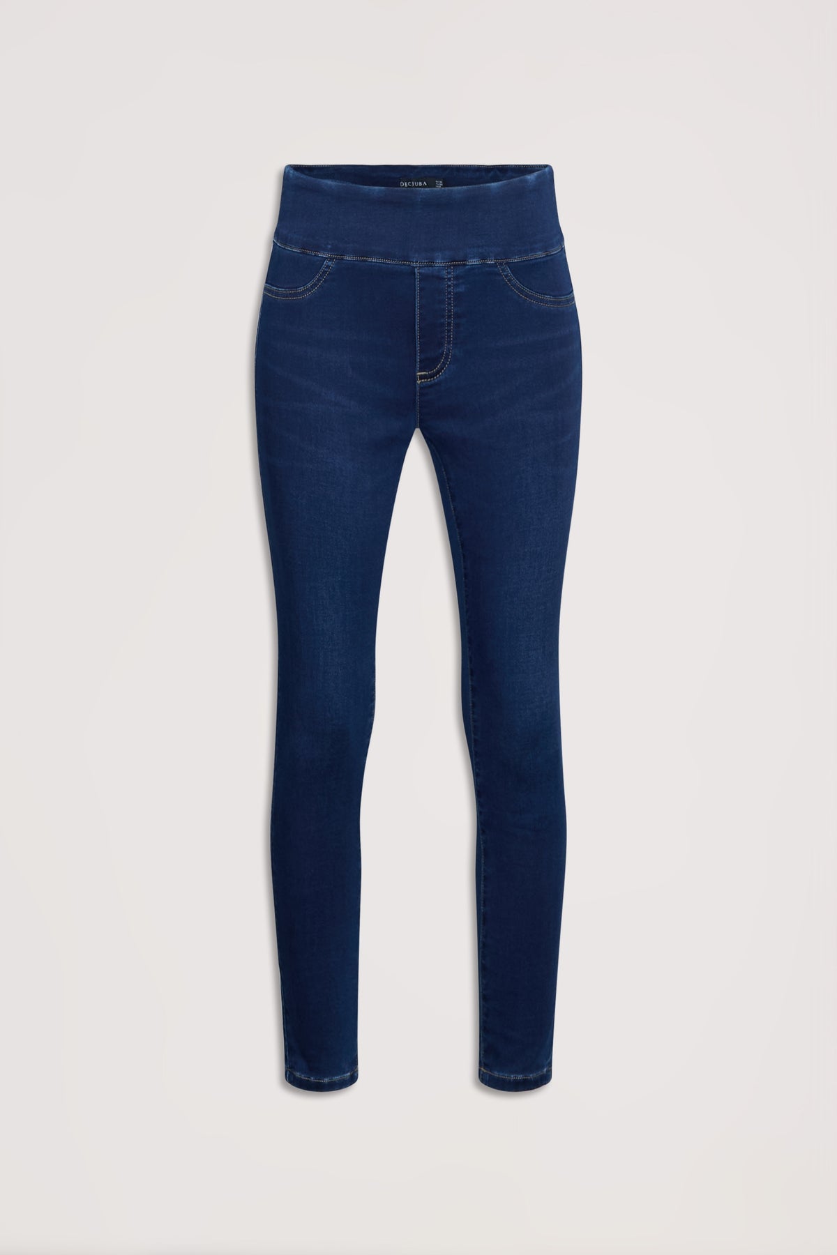 Dark indigo crop skinny jeans with stretch fabric and a smooth high-rise waistband for a sleek fit.