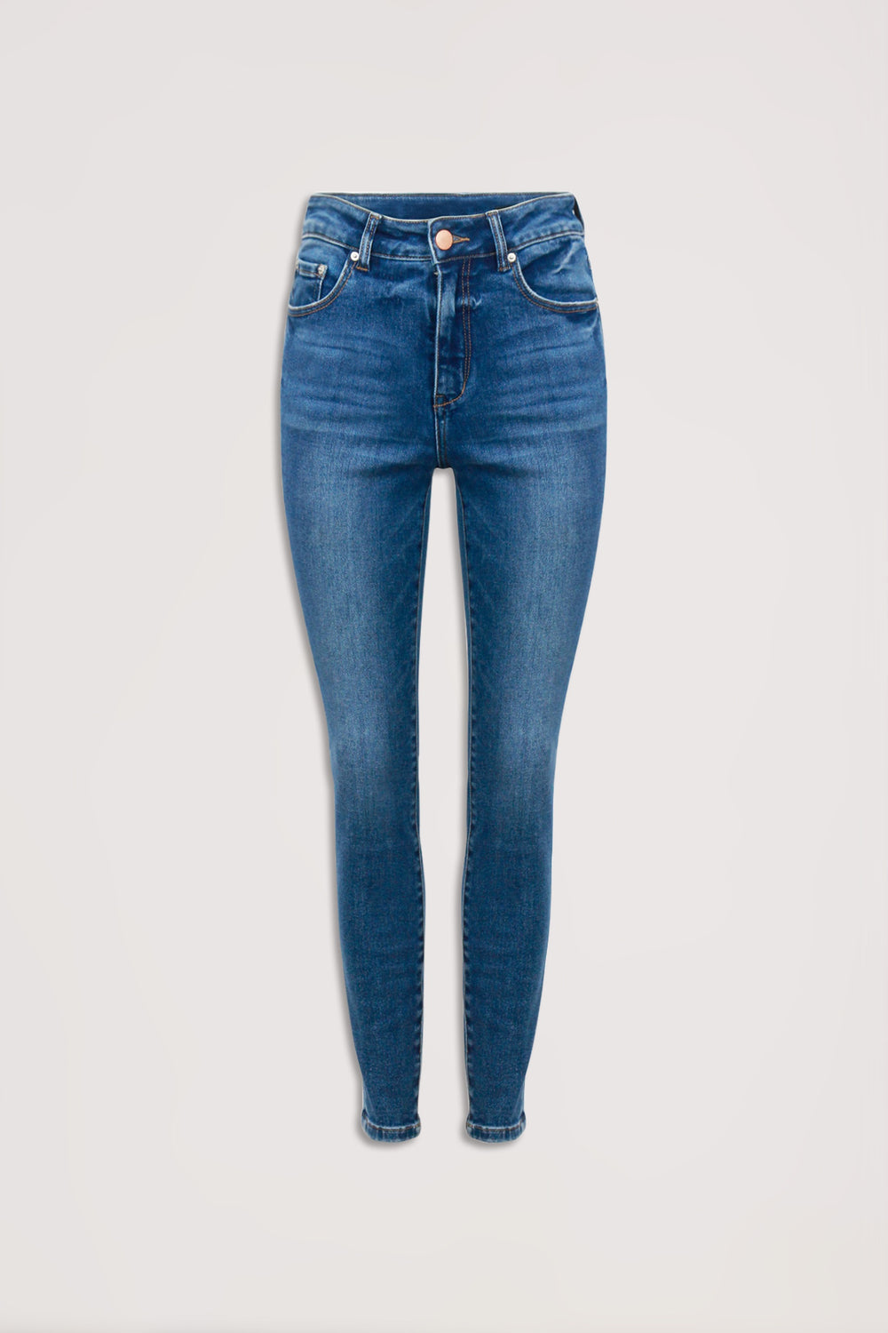 Evie High Rise Skinny Jean in classic blue denim, high rise fit, ankle length, gallery position 4 portrait view.