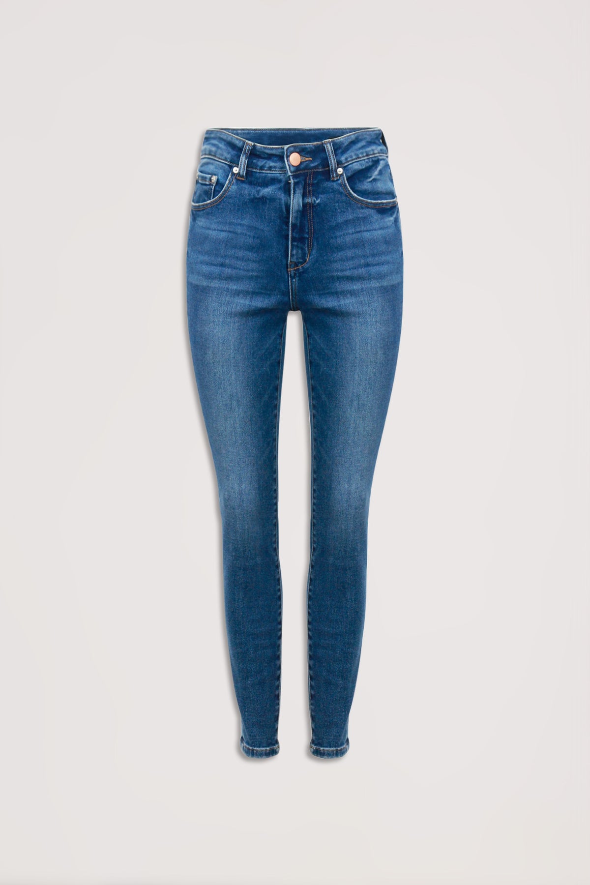 Evie High Rise Skinny Jean in classic blue denim, high rise fit, ankle length, gallery position 4 portrait view.