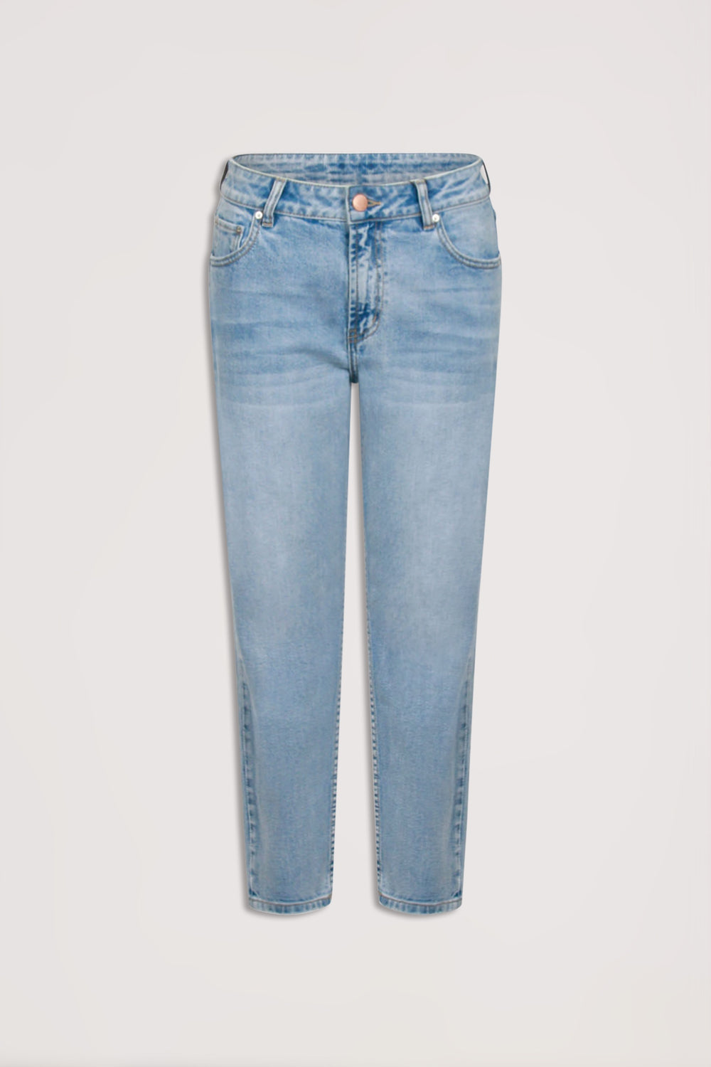 Alexa Girlfriend Jean in light blue denim, slim cropped mid-rise style, gallery image four, portrait orientation.