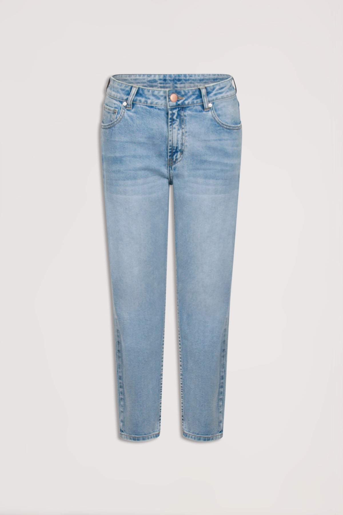 Alexa Girlfriend Jean in light blue denim, slim cropped mid-rise style, gallery image four, portrait orientation.