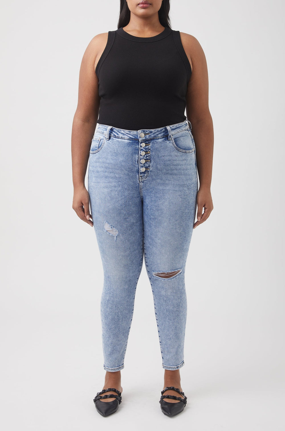 Evie Button Distressed Jean