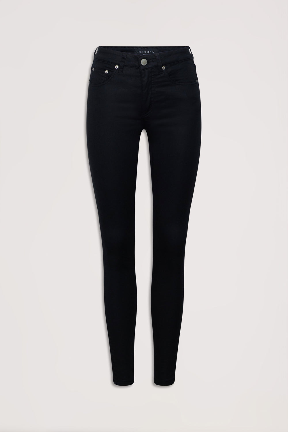 Classic black skinny jeans with a five-pocket design, tailored for a sleek and versatile everyday look.
