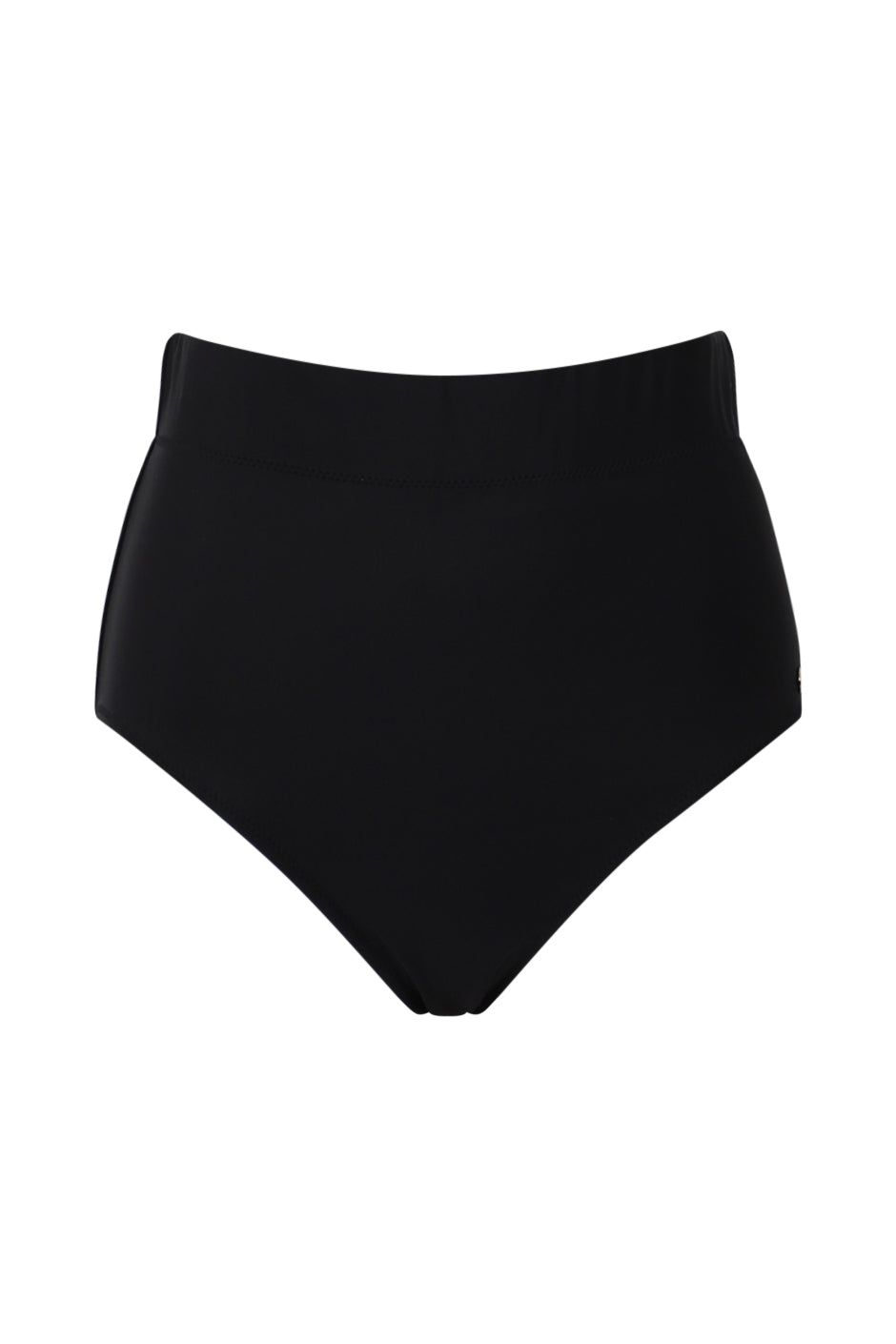 Black ultra high waist bikini bottom with smooth fabric and minimalist, flattering silhouette for everyday wear.