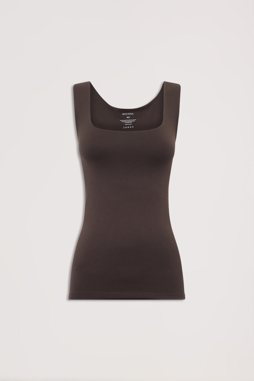 Dark brown seamless fitted tank top with a scoop neckline and wide straps