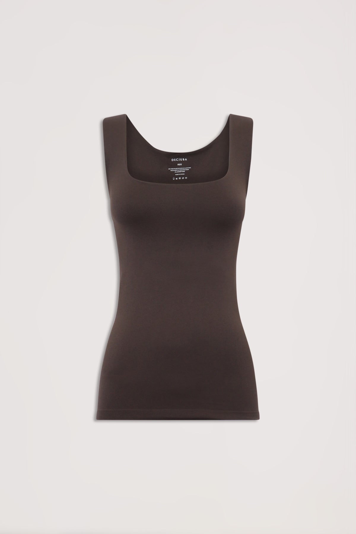 Dark brown seamless fitted tank top with a scoop neckline and wide straps
