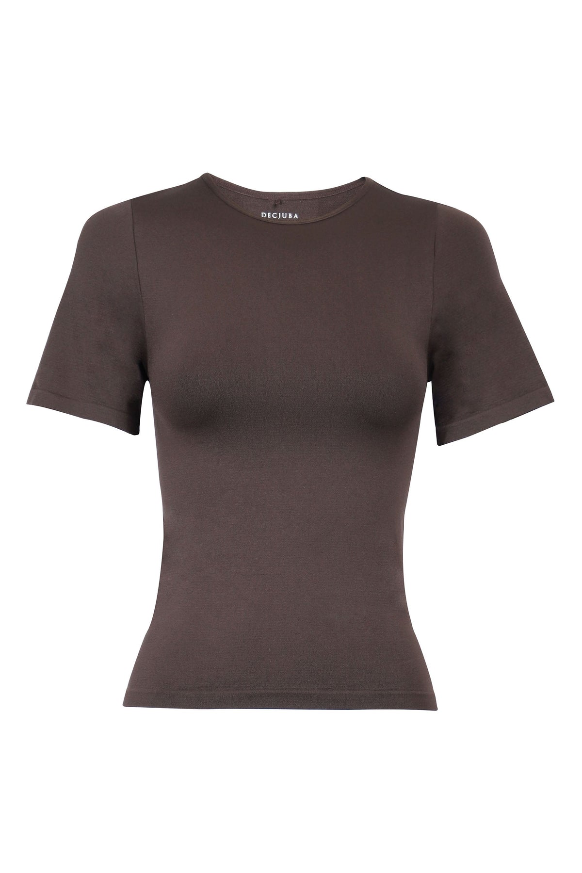 Brown fitted short sleeve tee with a crew neckline