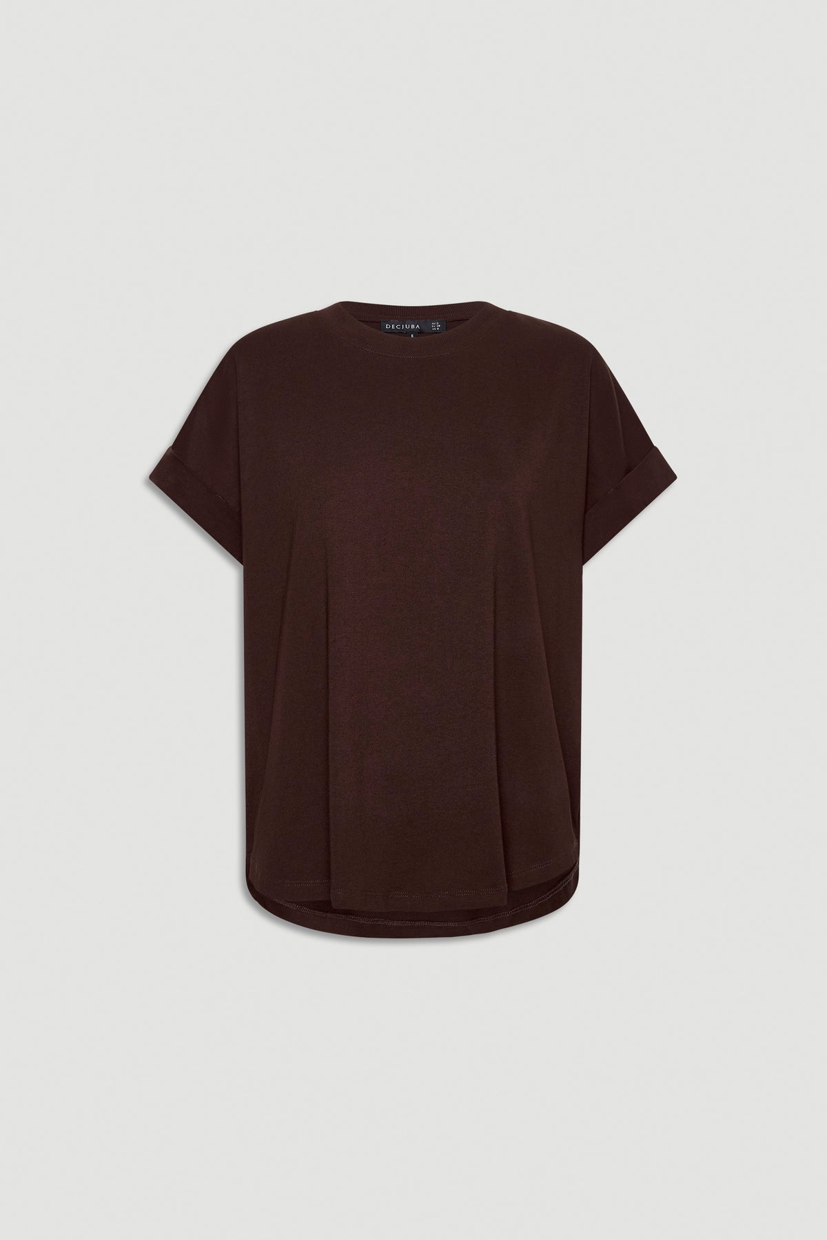 Relaxed fit crew neck tee in a rich teak brown with rolled short sleeves for everyday versatile style.