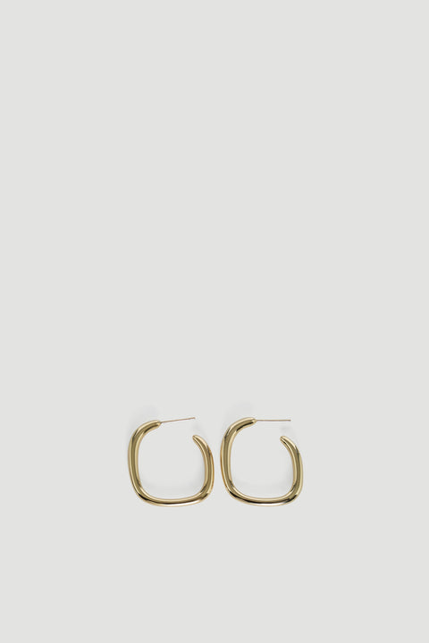 Gold-tone 9ct irregular shaped hoop earrings with a smooth polished finish for a chic, modern accessory.