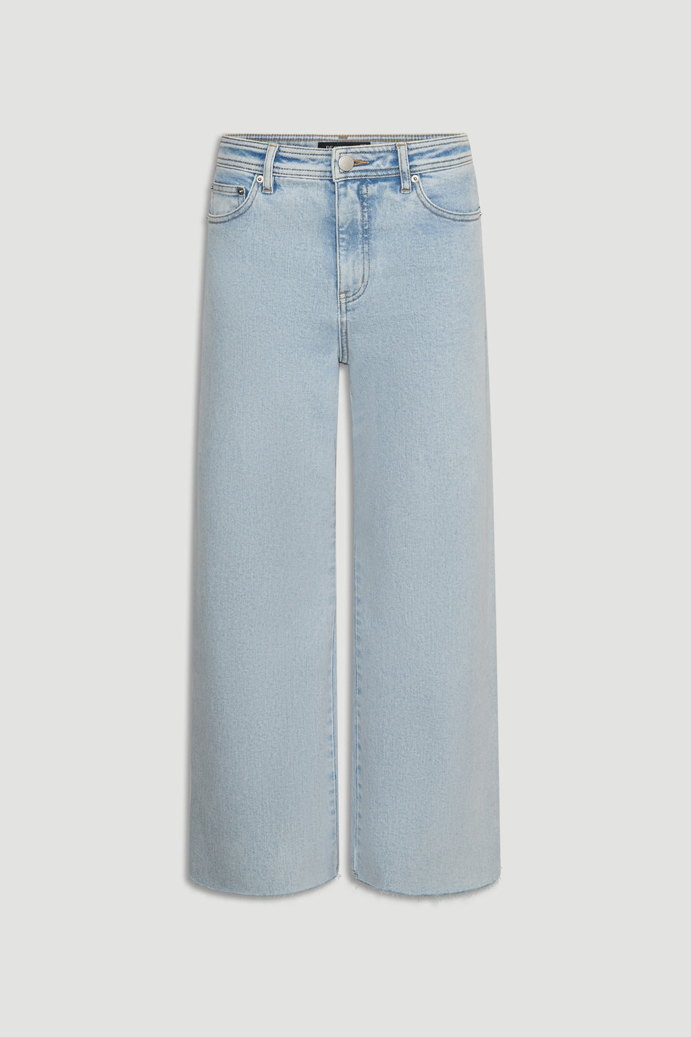Light wash wide-leg jeans with classic five-pocket design for a relaxed, modern denim look.