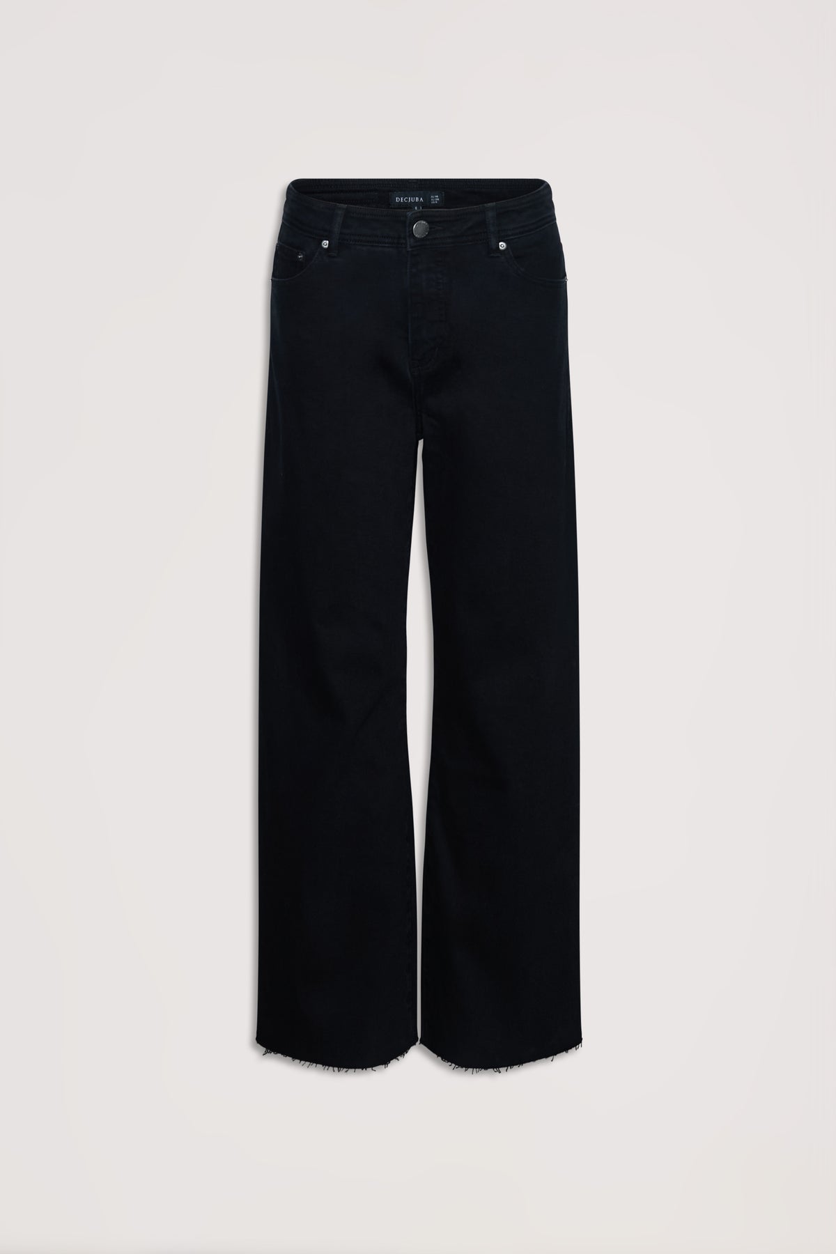 Tahni Wide Leg Jean in black denim with raw hem, combining comfort and style from DECJUBA Australian fashion brand