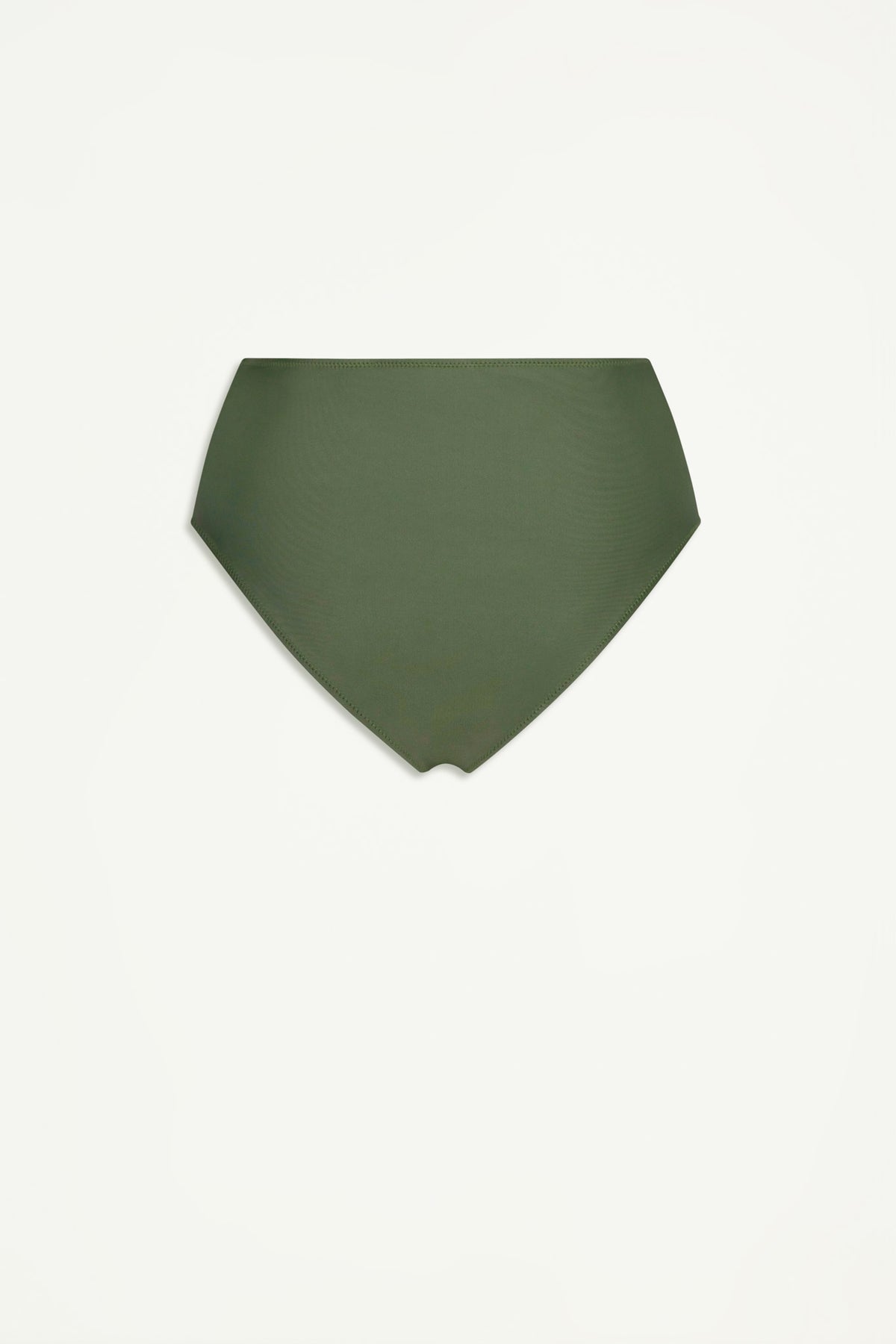 Matte forest green gathered bikini bottom with a high-rise fit, designed for stylish everyday swimwear.