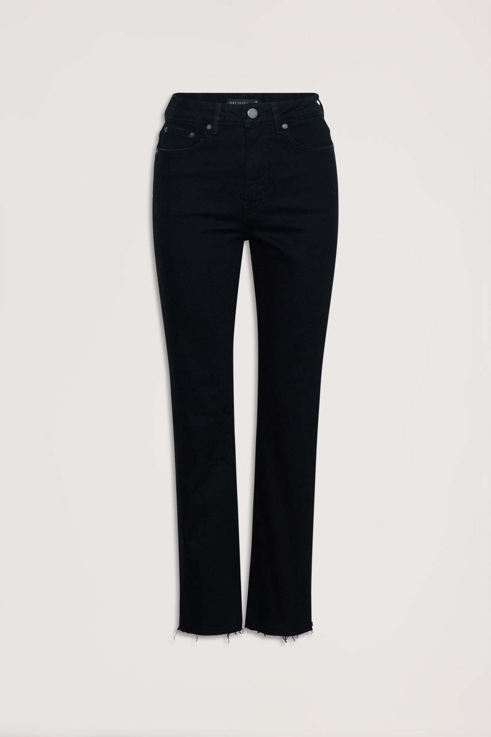 Becky Straight Leg Jean in black denim with high rise, raw hem, and ankle length, gallery position 4 portrait view.