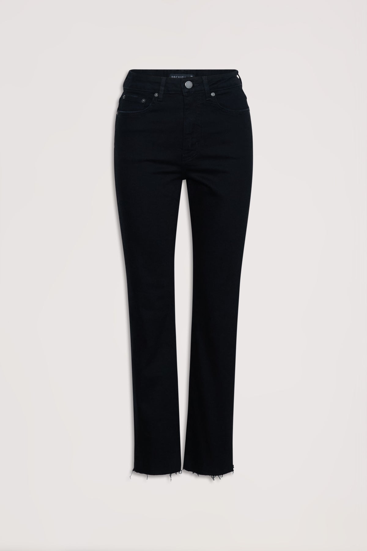Becky Straight Leg Jean in black denim with high rise, raw hem, and ankle length, gallery position 4 portrait view.