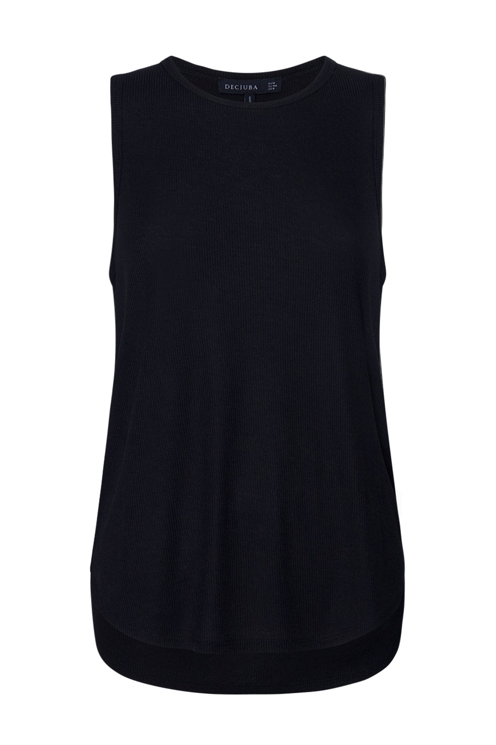 Pollie Soft Rib Tank in black, sleeveless with crew neckline and curved high-low hem, gallery position 4 portrait.