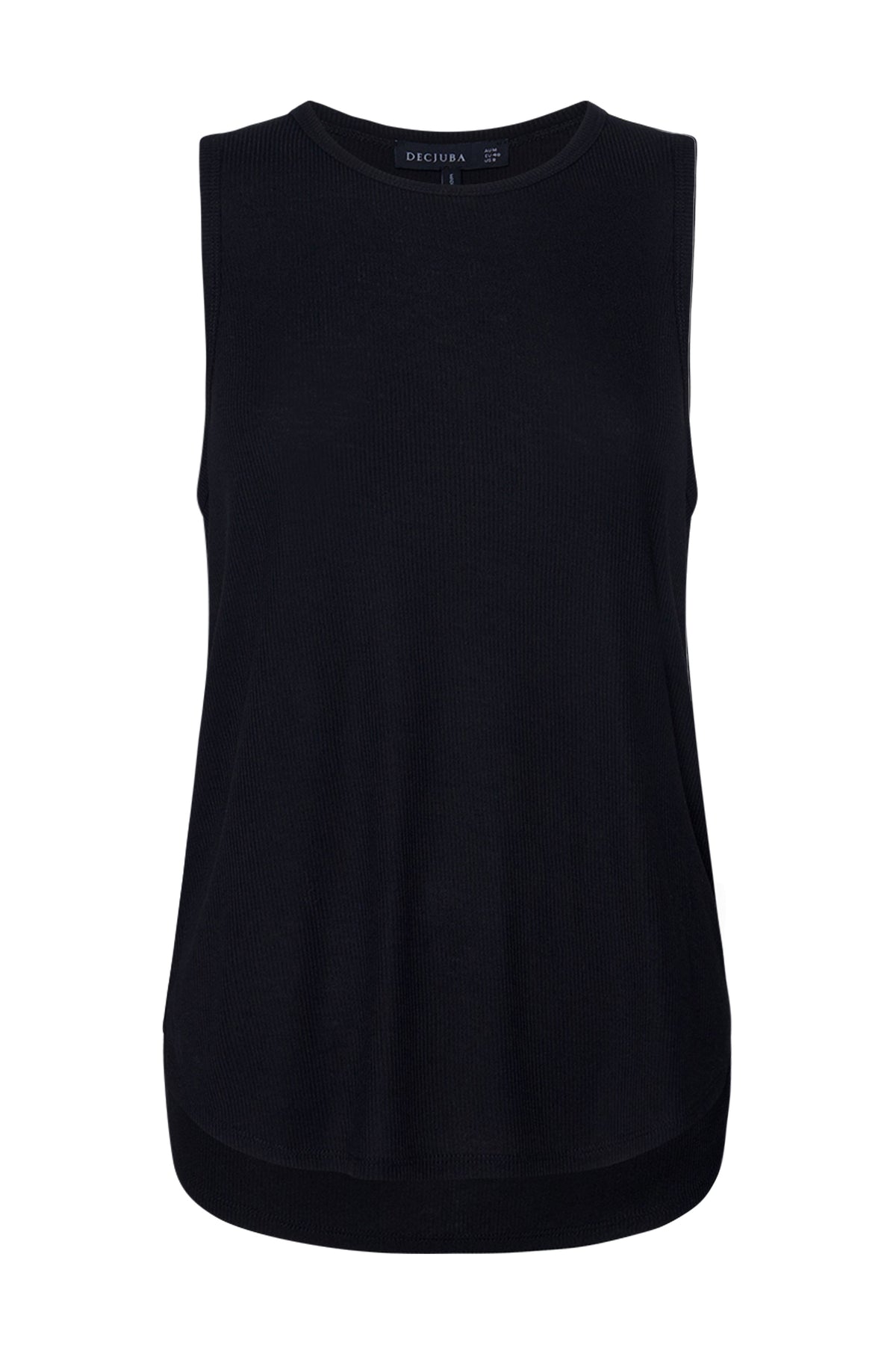 Pollie Soft Rib Tank in black, sleeveless with crew neckline and curved high-low hem, gallery position 4 portrait.