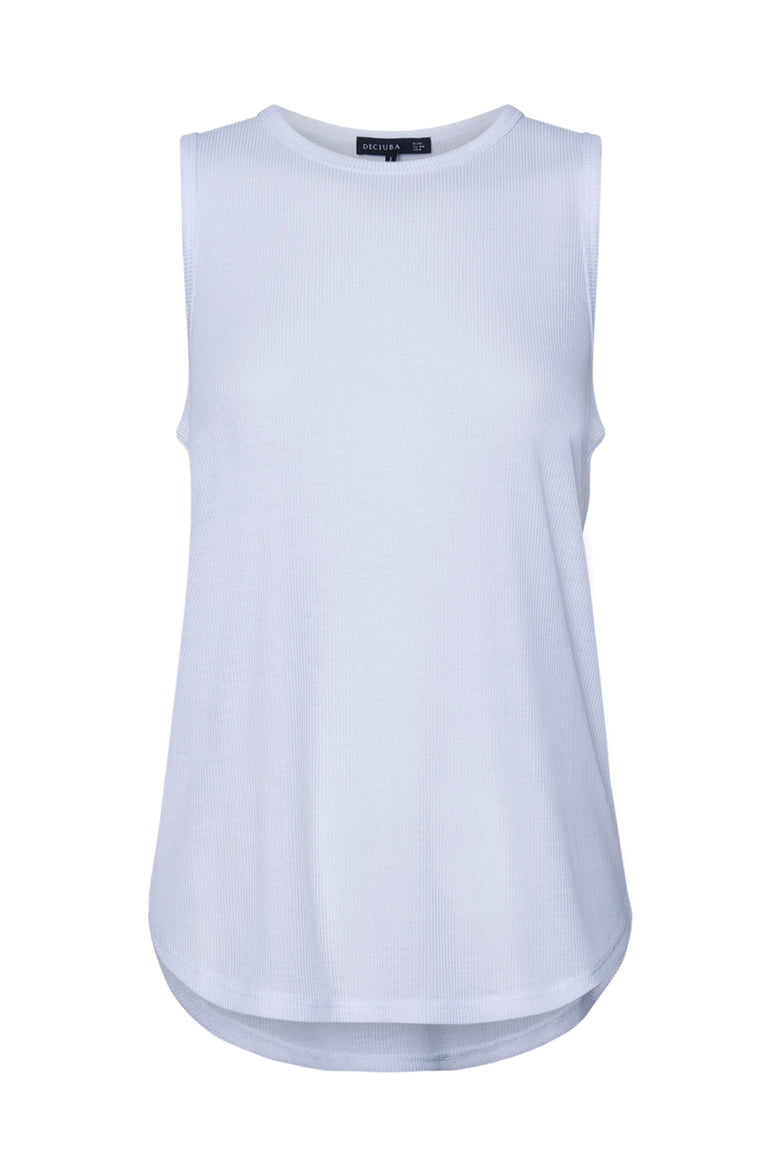 Pollie Soft Rib Tank in white, sleeveless ribbed knit with relaxed fit and curved high-low hem, gallery 4 portrait view.