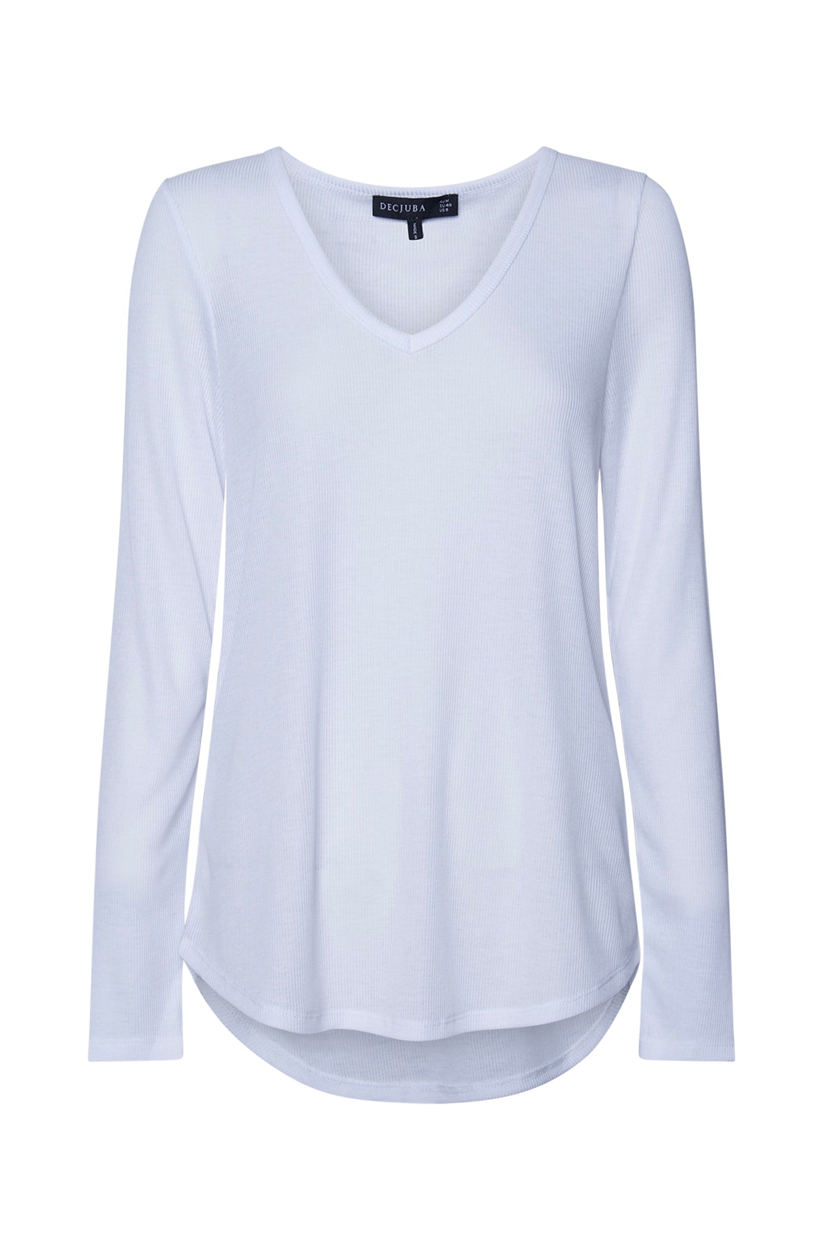 White long sleeve tee with a subtle v-neck and relaxed fit, crafted for everyday versatile style.