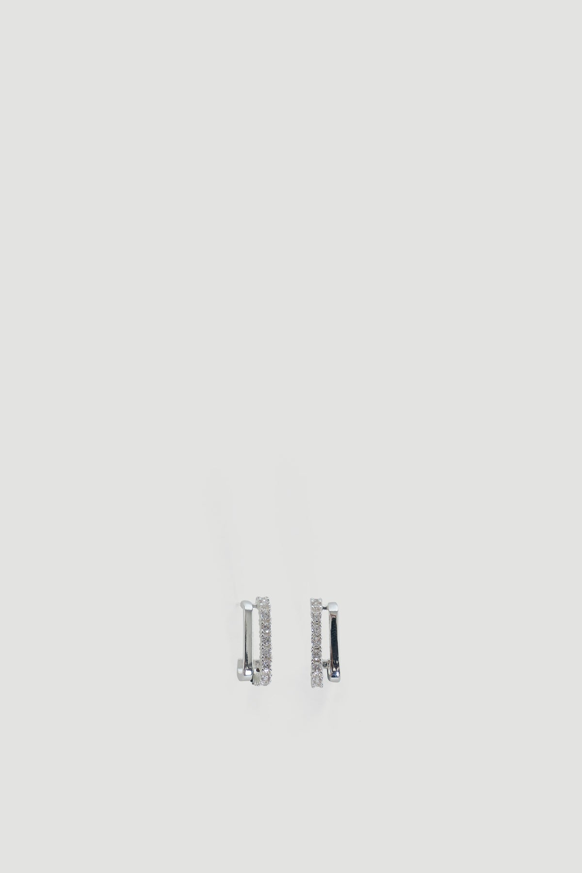 9ct Double Bar Hoop Earrings in polished silver tone with small crystals, crafted by DECJUBA Australian fashion brand.