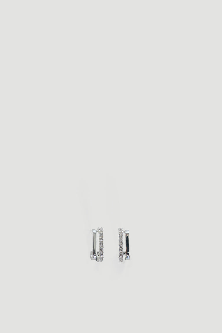 9ct Double Bar Hoop Earrings in polished silver tone with small crystals, crafted by DECJUBA Australian fashion brand.
