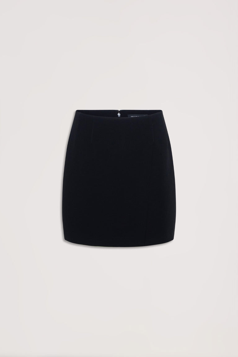 Black mini skirt with clean lines and a fitted silhouette, designed for versatile everyday wear.