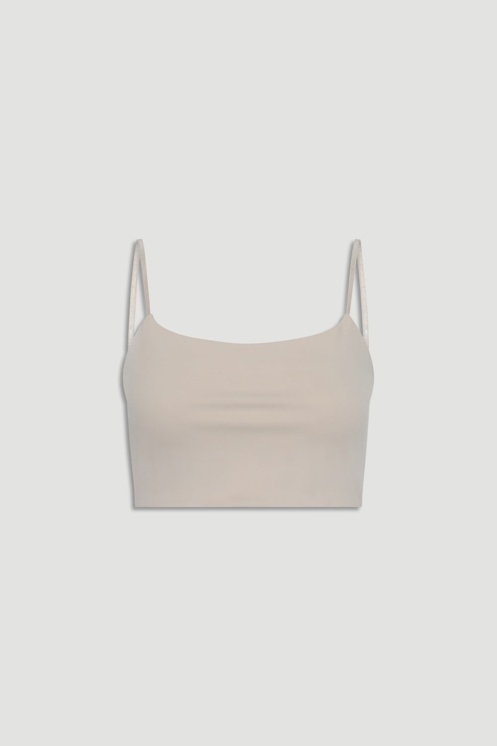 Fitted beige crop top with a square neckline and thin adjustable straps