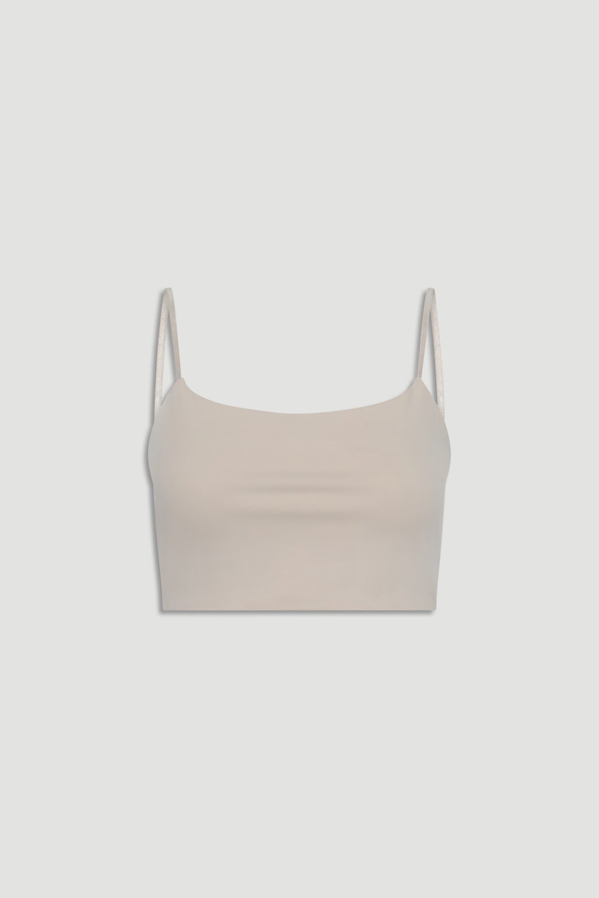 Fitted beige crop top with a square neckline and thin adjustable straps