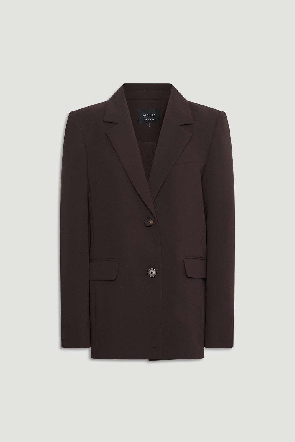Carmen Tailored Blazer in dark brown with structured silhouette and classic lapel by DECJUBA Australian fashion brand