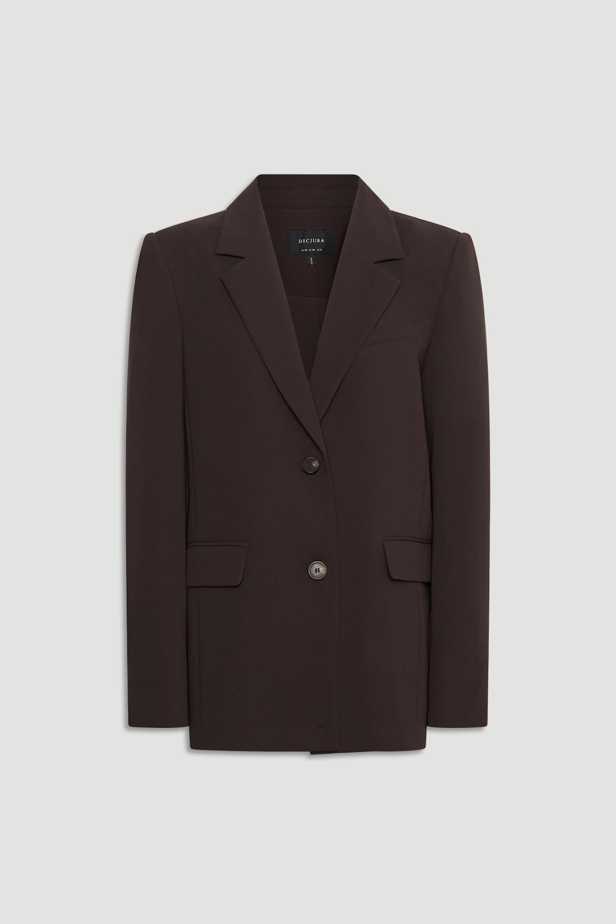 Carmen Tailored Blazer in dark brown with structured silhouette and classic lapel by DECJUBA Australian fashion brand