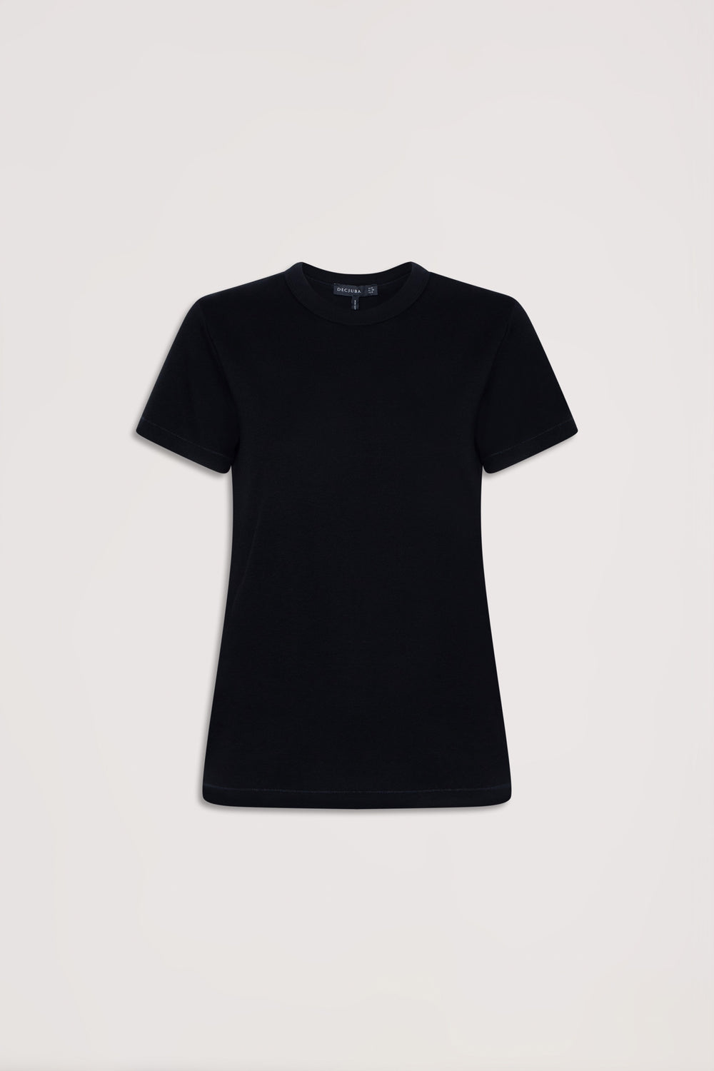 Classic black crew neck tee with short sleeves and a tailored fit, ideal for everyday effortless style.