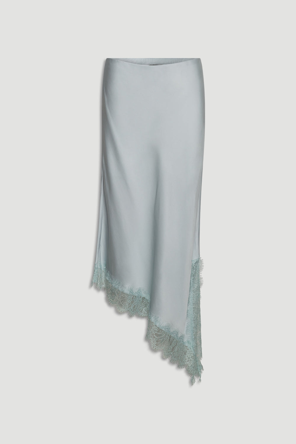 Karla Lace Slip Skirt in 100% viscose with nylon lace trim, featuring an asymmetric hem by DECJUBA Australian fashion brand
