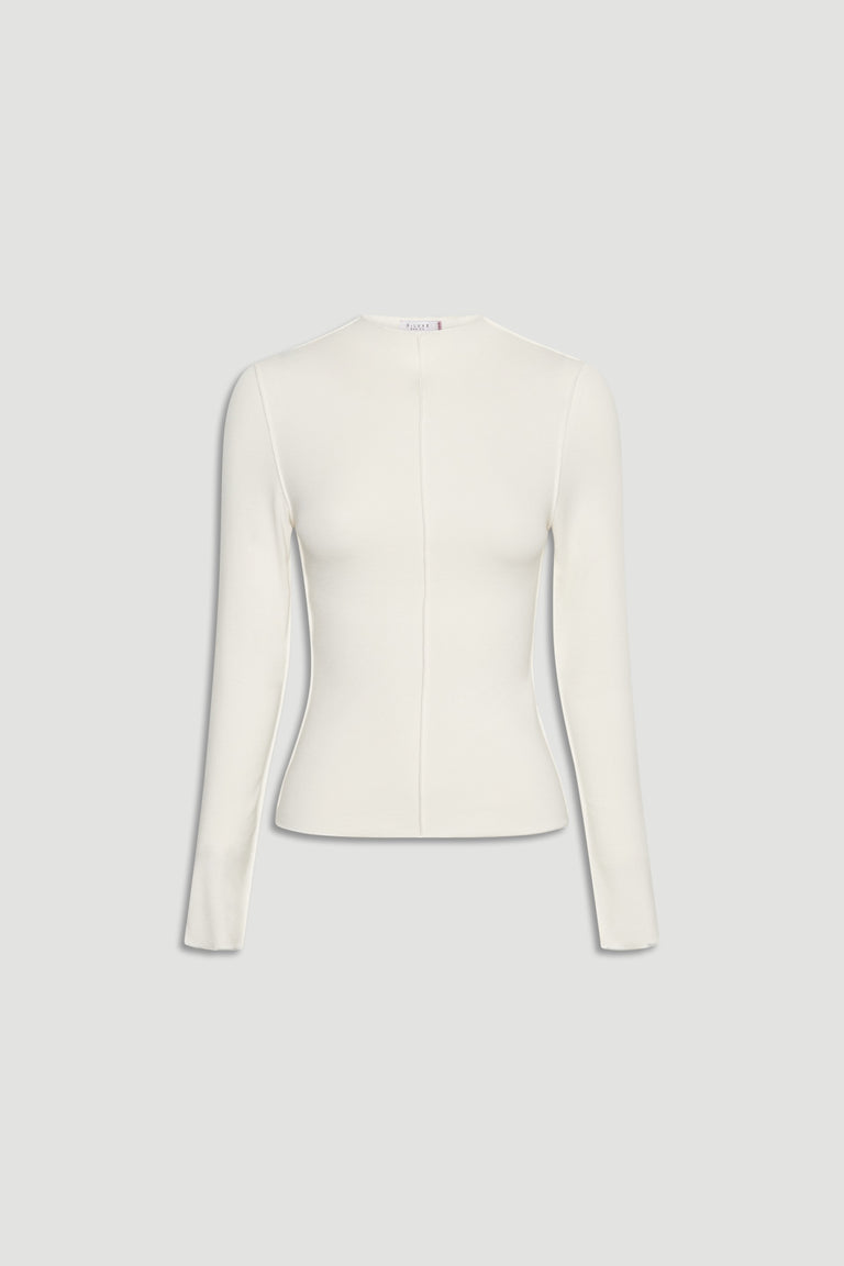 D-Luxe Semi Sheer Long Sleeve in soft ivory with a tailored fit and central seam by DECJUBA Australian fashion brand