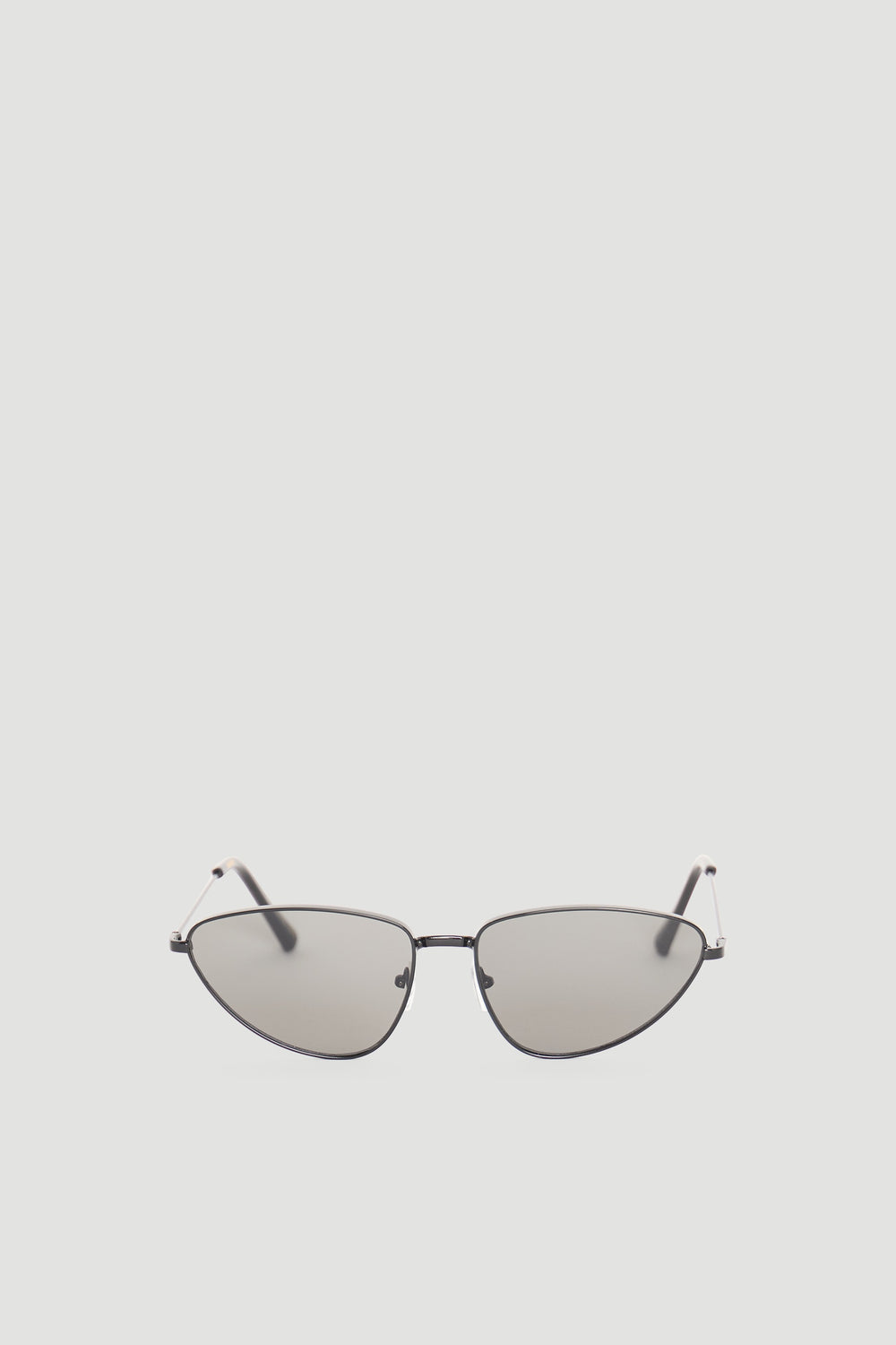 Sleek black cat eye sunglasses with thin metal frames and tinted lenses for a stylish, modern look